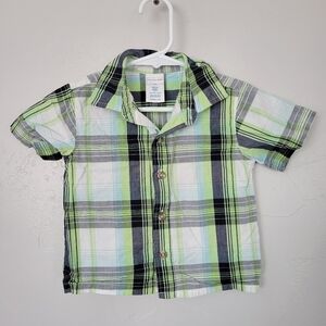 Wonderkids Baby Boy 18 Months Green White Navy Plaid Short Sleeve Button Up Top